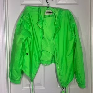 Neon Lime Green Cropped Track Jacket With Drawstrings. Size Large.